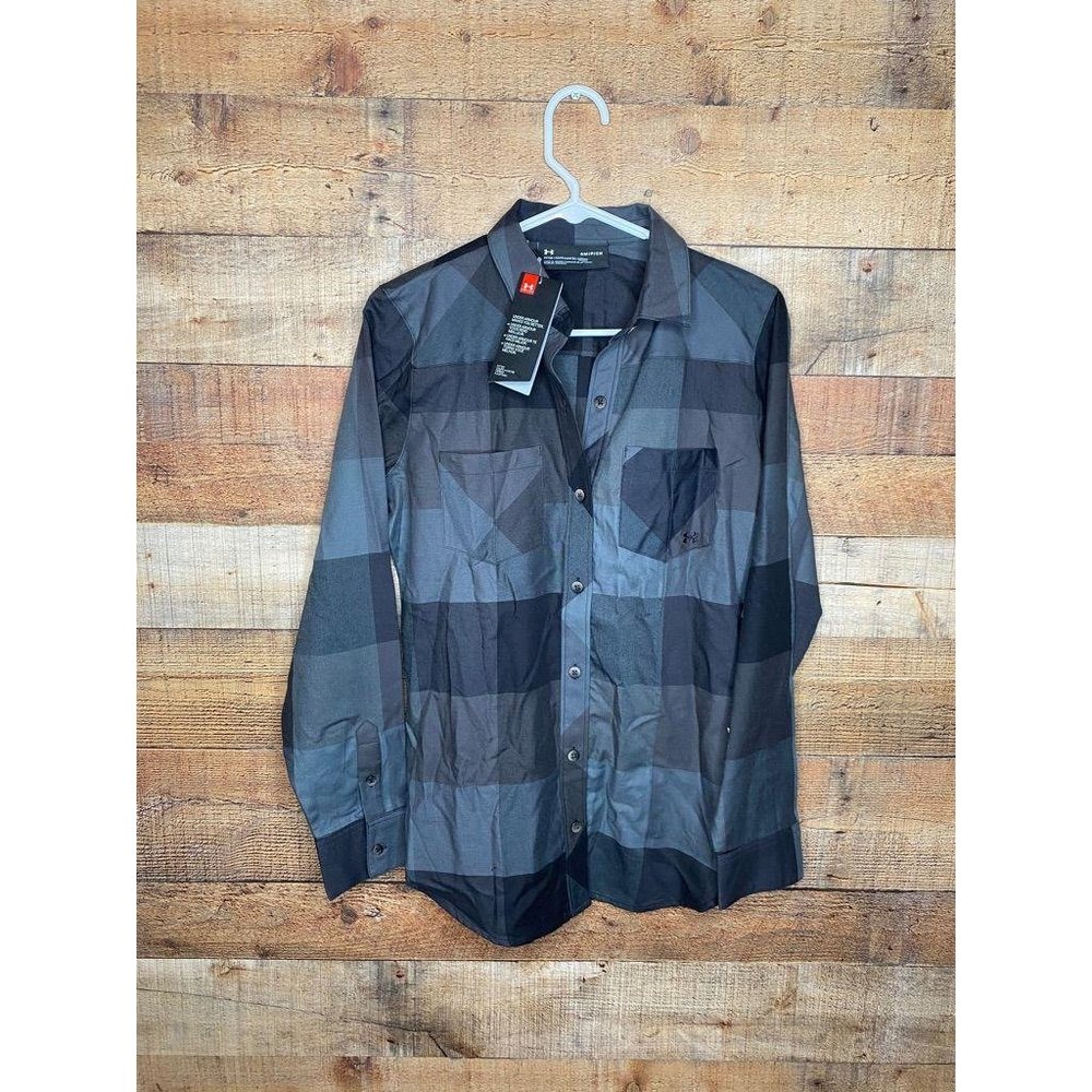 NWT Under Armour Grey Plaid Button Down Women's sz